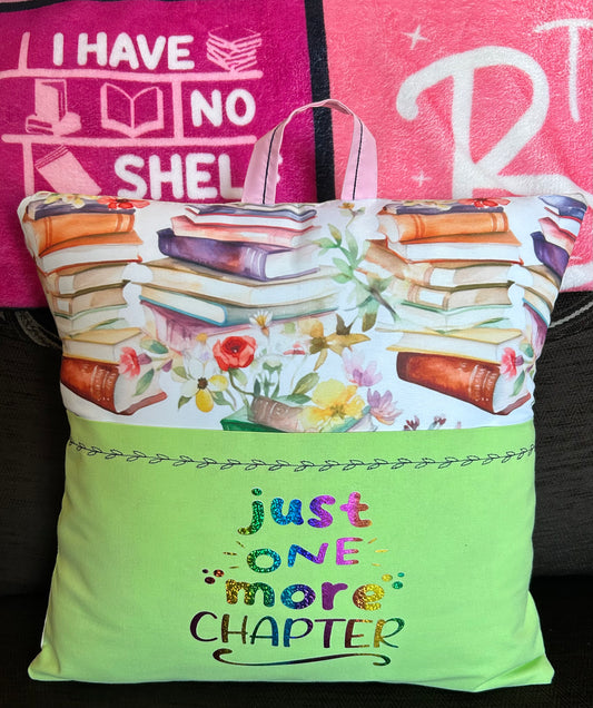 Handmade Reading Pillow - Pastel Book Design - Green Pocket