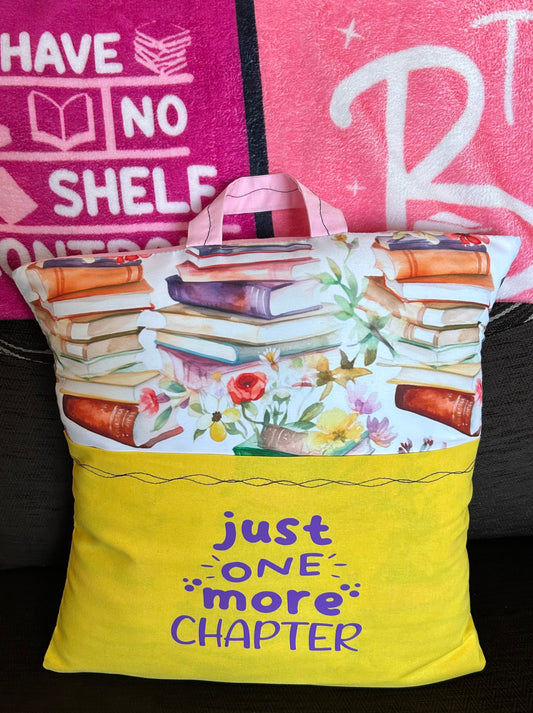 Handmade Reading Pillow - Pastel Book Design - Yellow Pocket